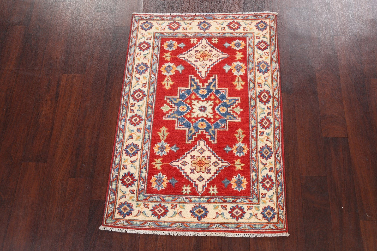 Geometric Red Kazak Oriental Area Rug 3x4