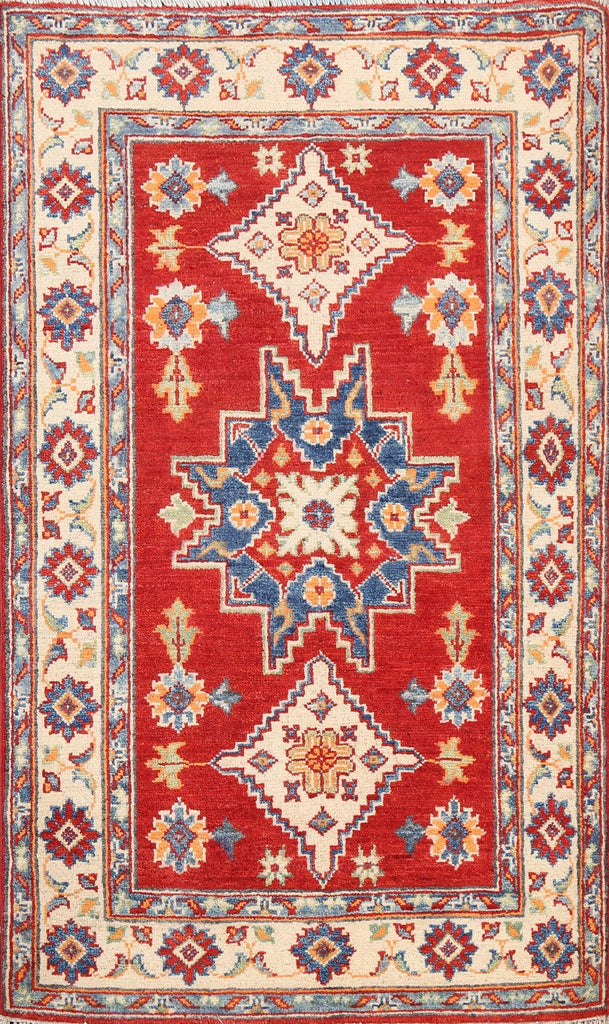 Geometric Red Kazak Oriental Area Rug 3x4