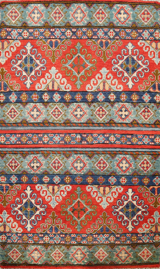 Tribal Geometric Kazak Oriental Area Rug 3x4