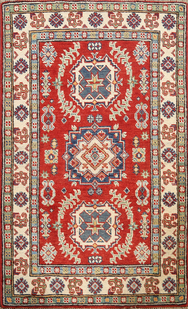 Geometric Red Kazak Oriental Area Rug 3x4