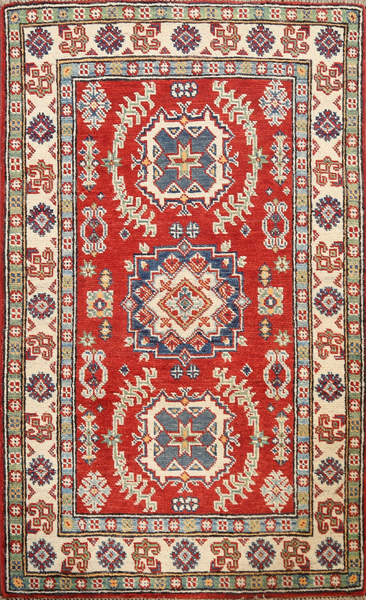 Geometric Red Kazak Oriental Area Rug 3x4