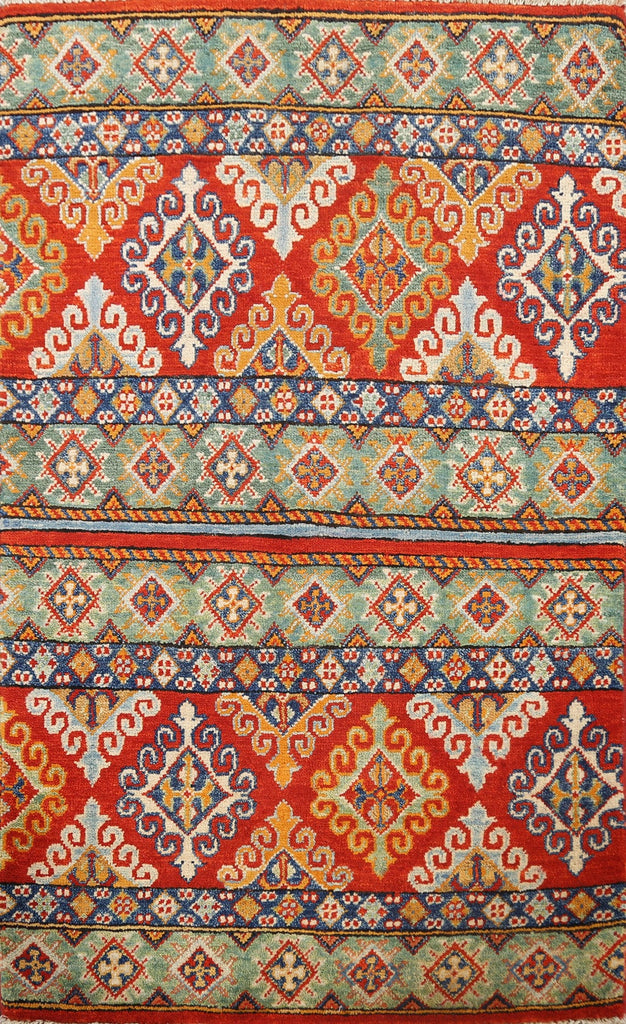 Tribal Geometric Kazak Oriental Area Rug 3x4