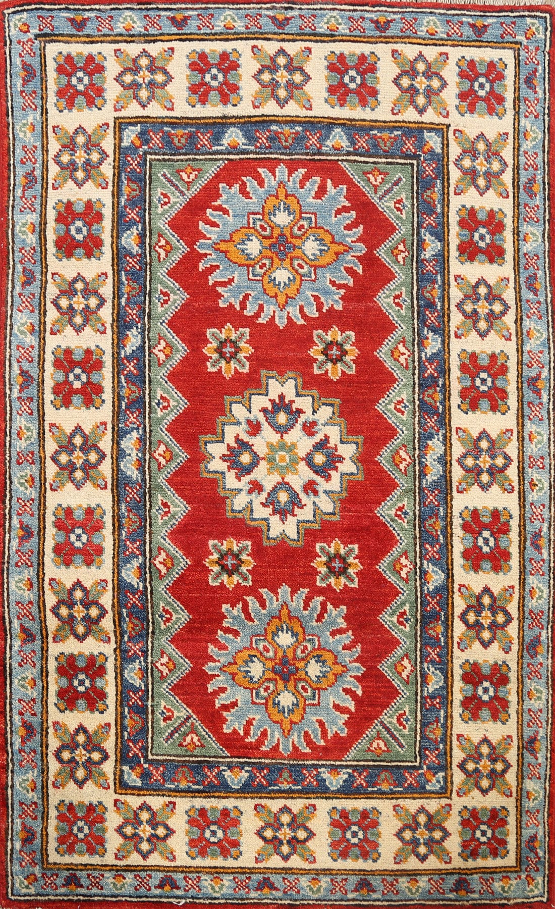 Geometric Kazak Oriental Area Rug 3x4