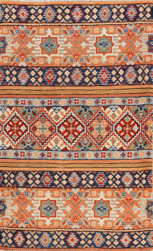 Tribal Geometric Kazak Oriental Area Rug 3x4