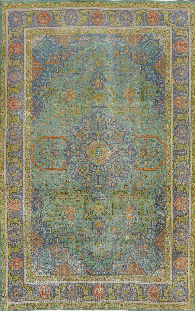 Distressed Geometric Tabriz Persian Area Rug 8x11