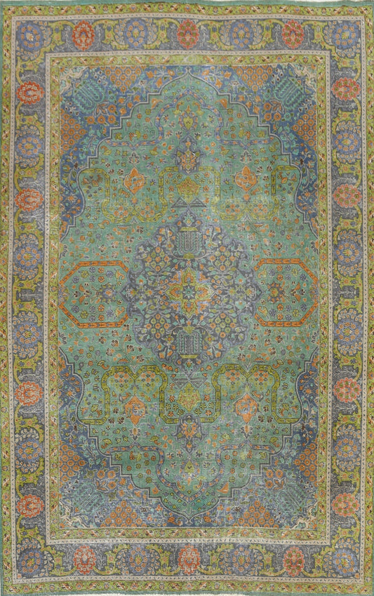 Distressed Geometric Tabriz Persian Area Rug 8x11