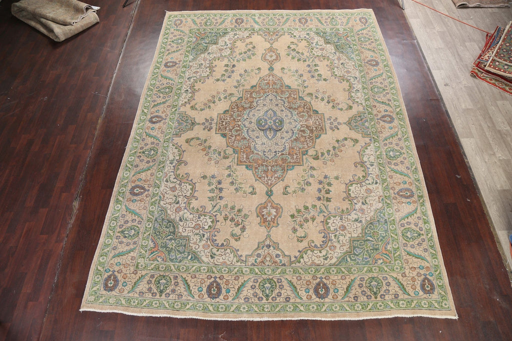 Distressed Geometric Tabriz Persian Area Rug 9x13