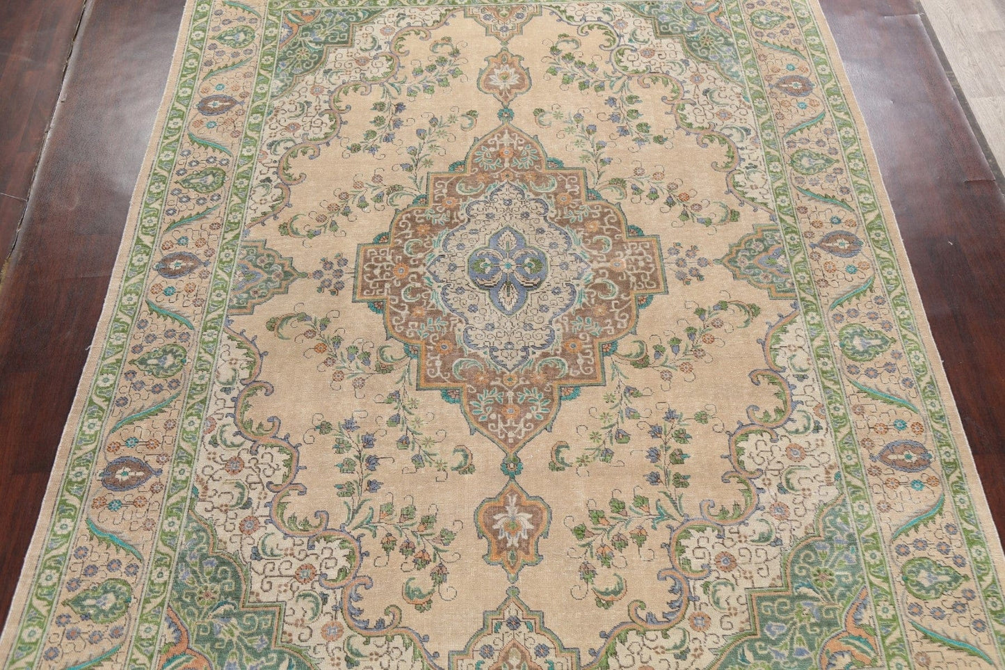 Distressed Geometric Tabriz Persian Area Rug 9x13