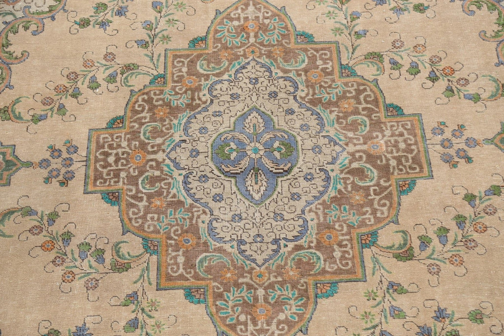 Distressed Geometric Tabriz Persian Area Rug 9x13