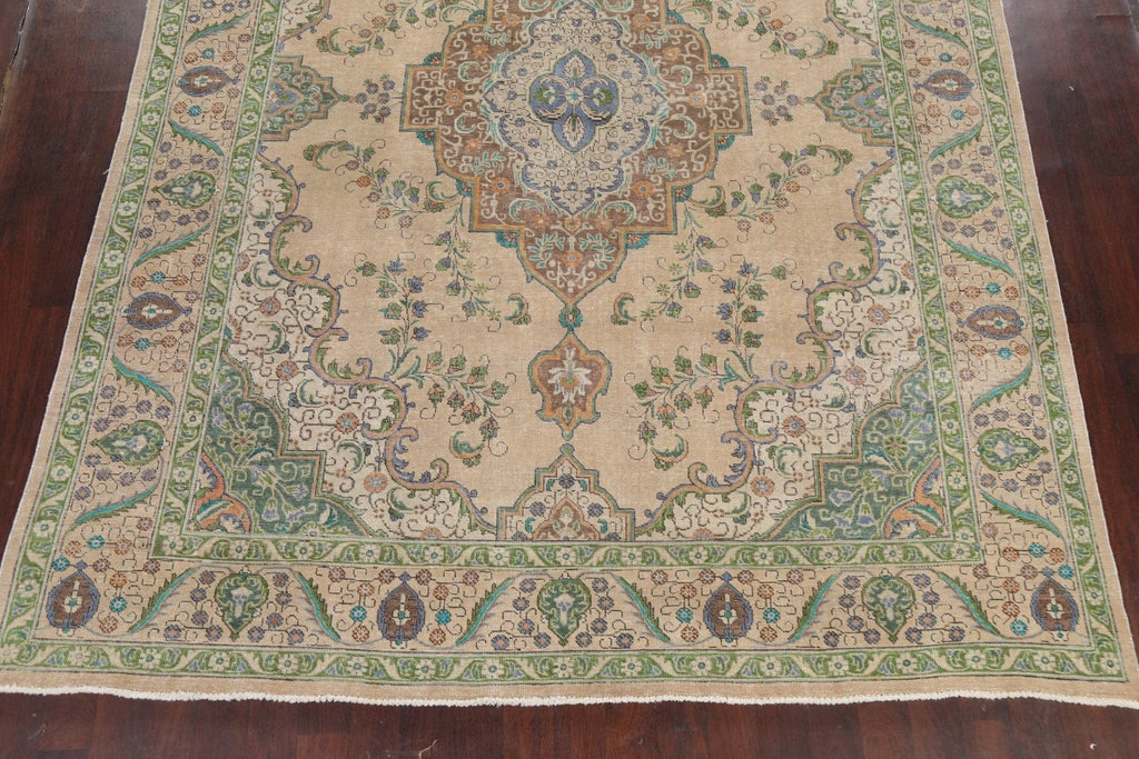 Distressed Geometric Tabriz Persian Area Rug 9x13