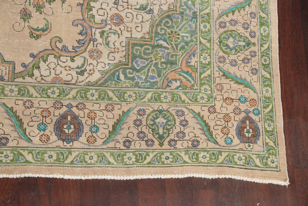 Distressed Geometric Tabriz Persian Area Rug 9x13