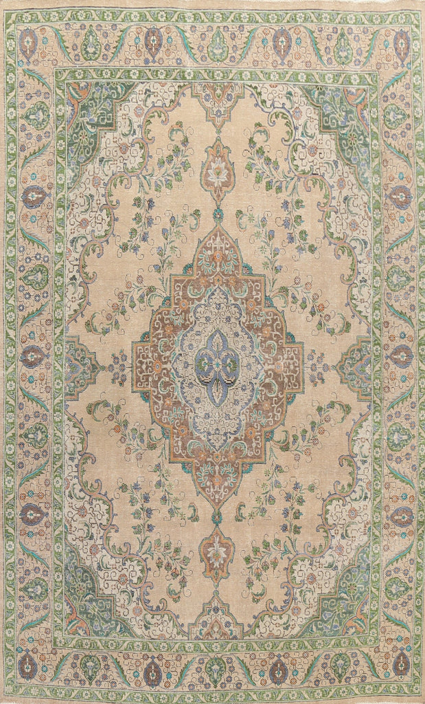 Distressed Geometric Tabriz Persian Area Rug 9x13