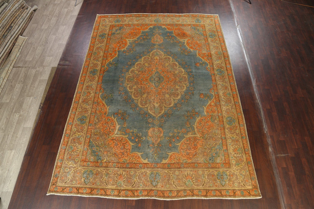 Distressed Floral Tabriz Persian Area Rug 9x13