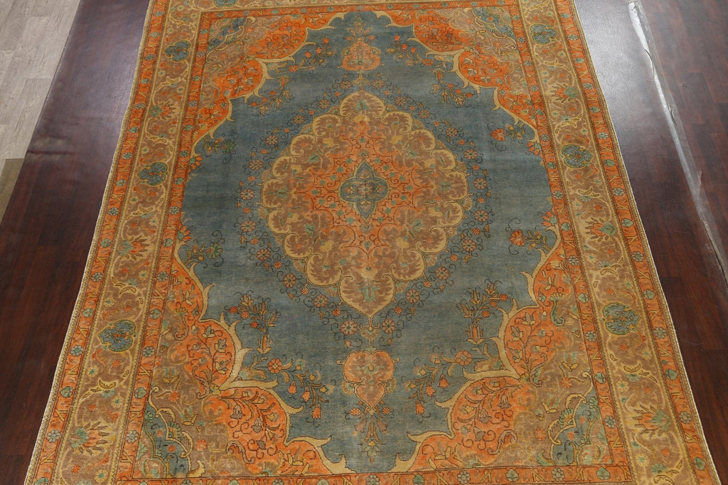 Distressed Floral Tabriz Persian Area Rug 9x13