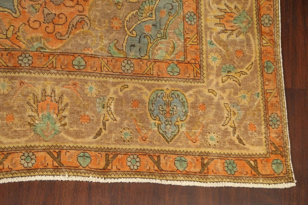 Distressed Floral Tabriz Persian Area Rug 9x13