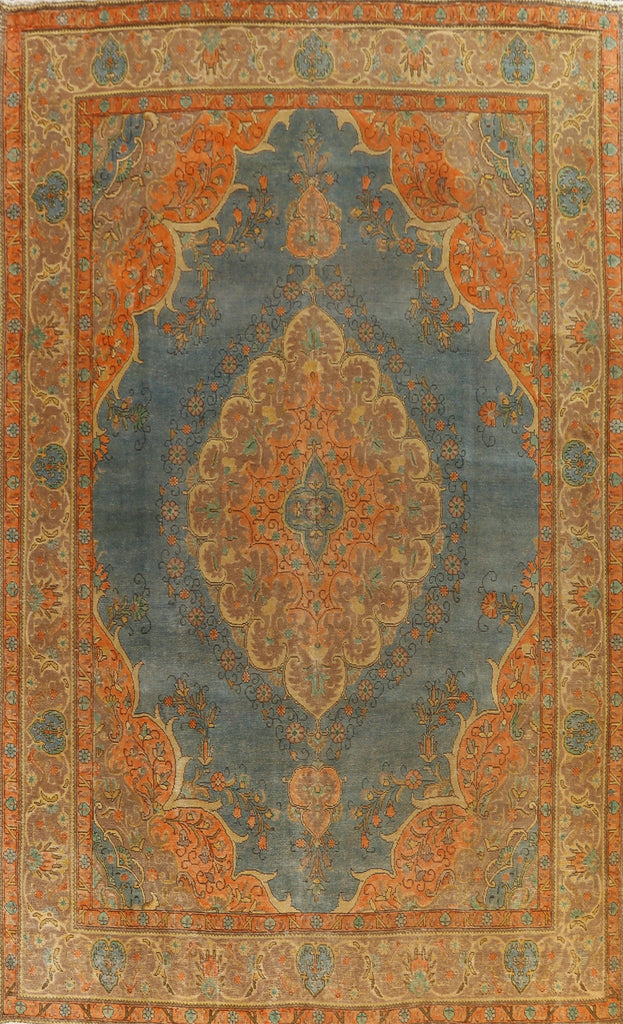 Distressed Floral Tabriz Persian Area Rug 9x13