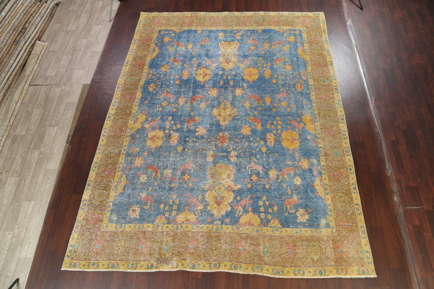 Distressed Floral Tabriz Persian Area Rug 10x13