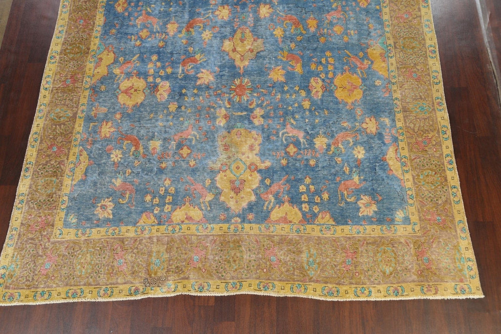 Distressed Floral Tabriz Persian Area Rug 10x13