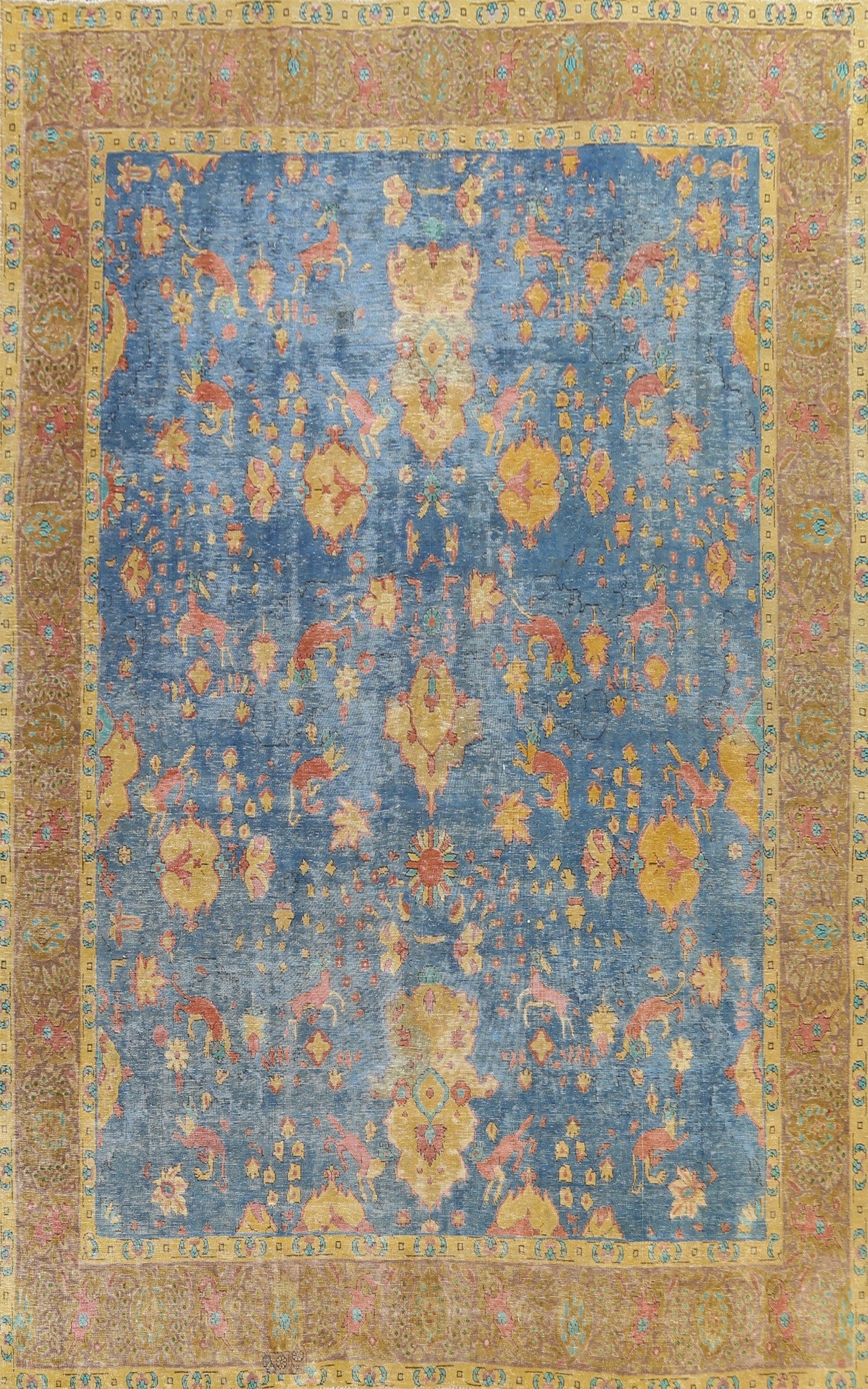 Distressed Floral Tabriz Persian Area Rug 10x13