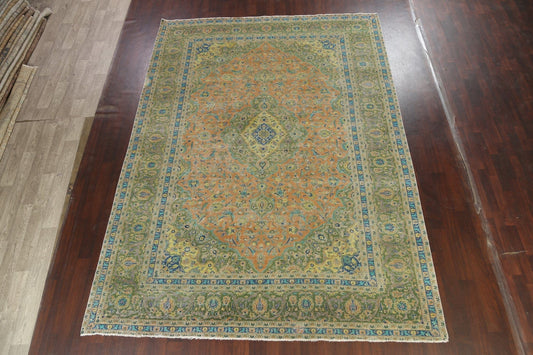 Distressed Floral Kashan Persian Area Rug 9x13