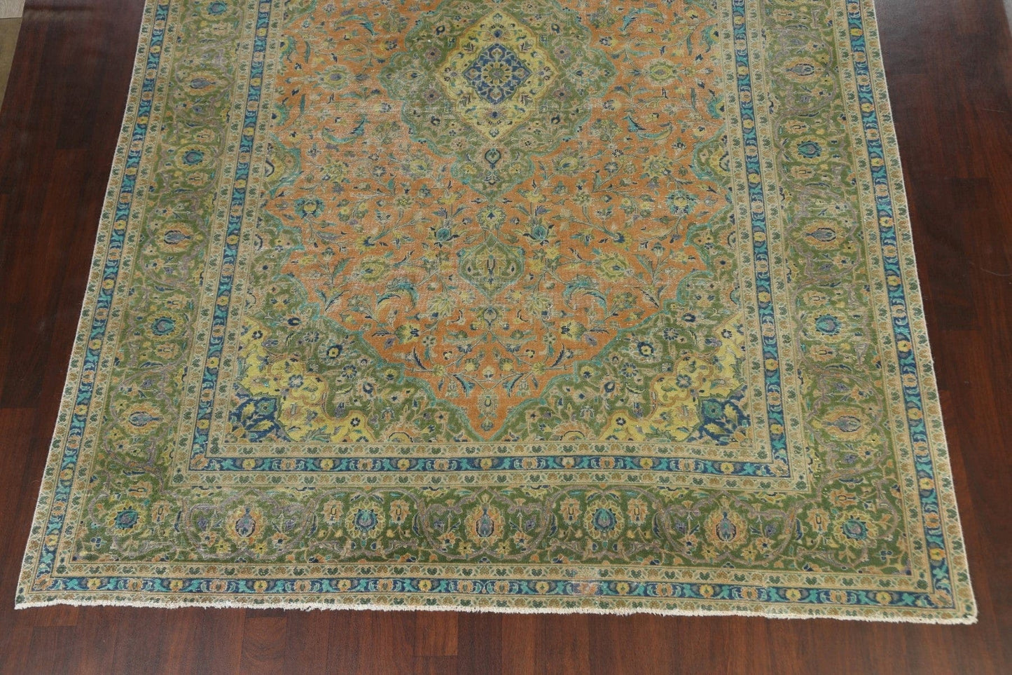 Distressed Floral Kashan Persian Area Rug 9x13