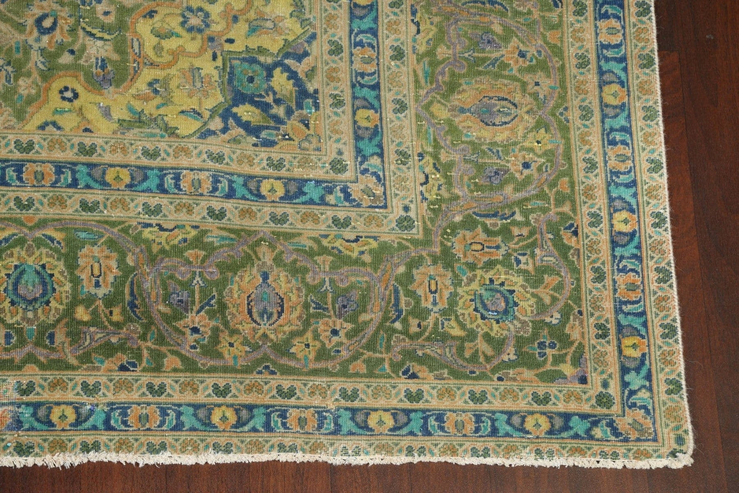 Distressed Floral Kashan Persian Area Rug 9x13