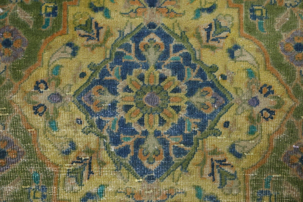 Distressed Floral Kashan Persian Area Rug 9x13