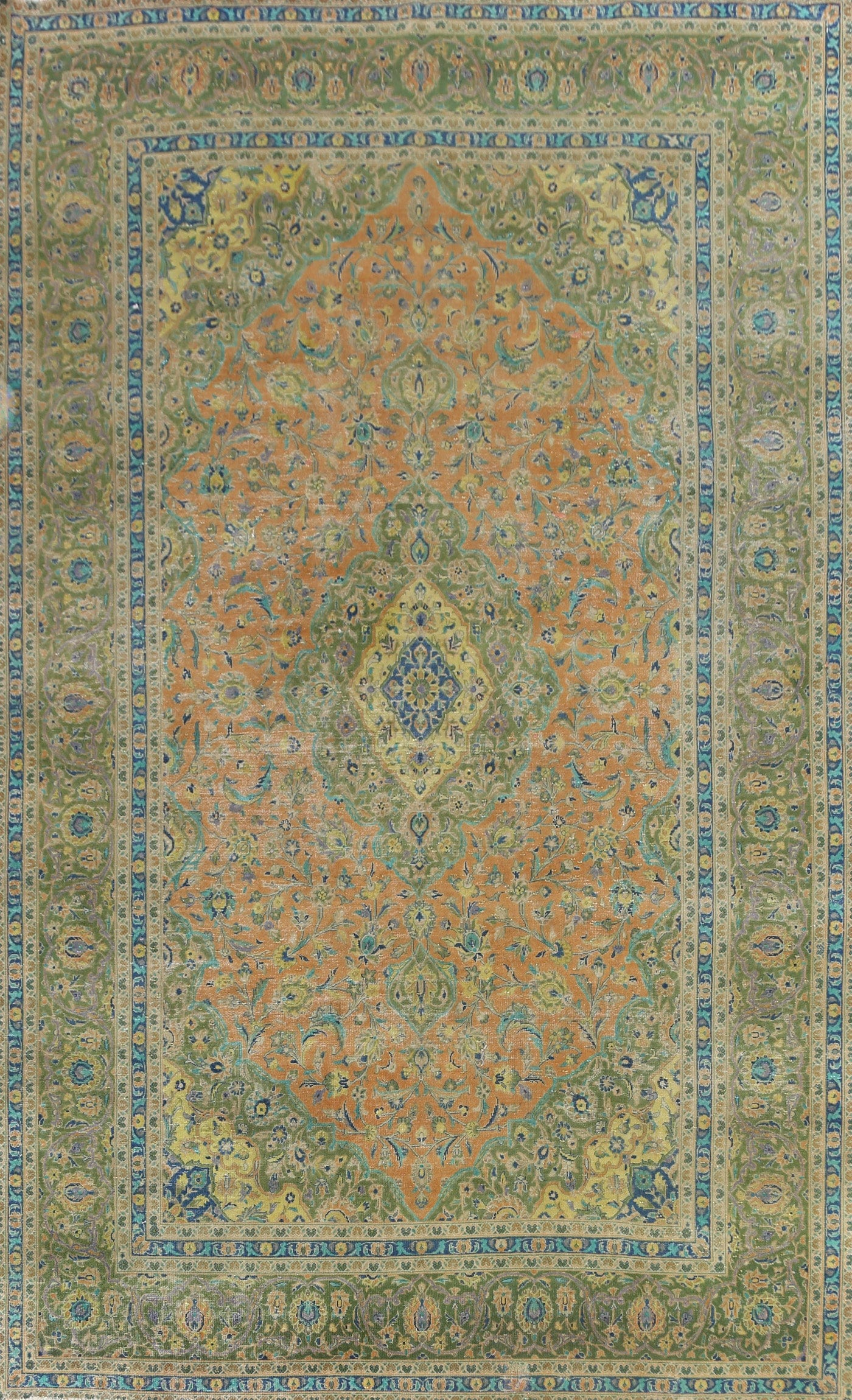 Distressed Floral Kashan Persian Area Rug 9x13