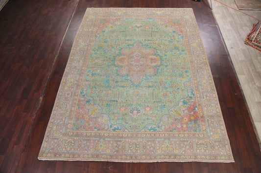 Distressed Geometric Tabriz Persian Area Rug 10x13