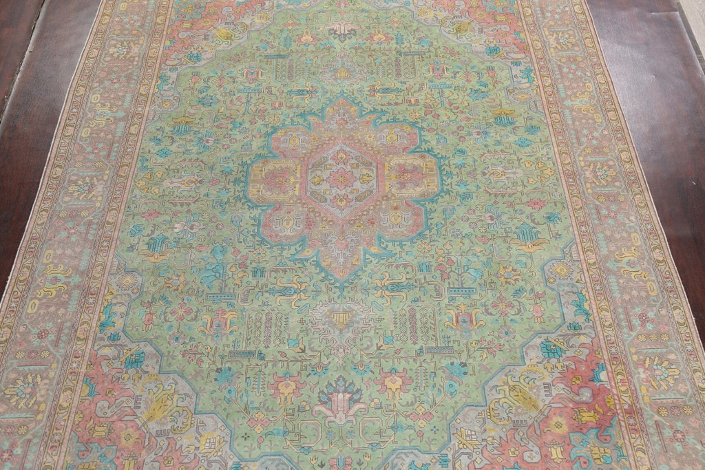 Distressed Geometric Tabriz Persian Area Rug 10x13