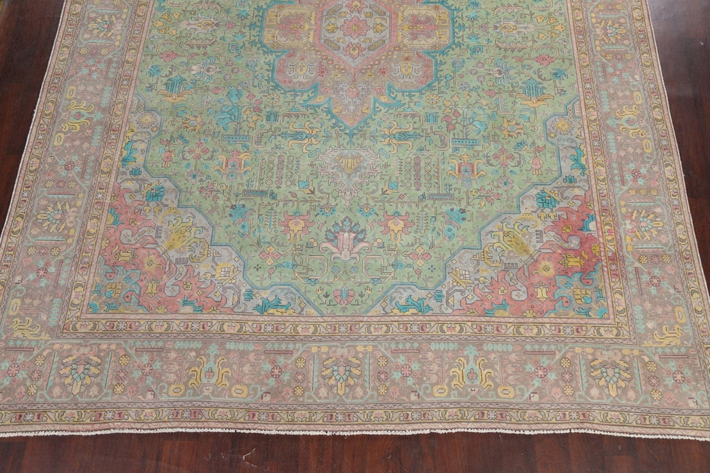 Distressed Geometric Tabriz Persian Area Rug 10x13