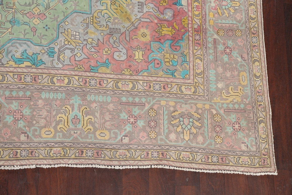 Distressed Geometric Tabriz Persian Area Rug 10x13