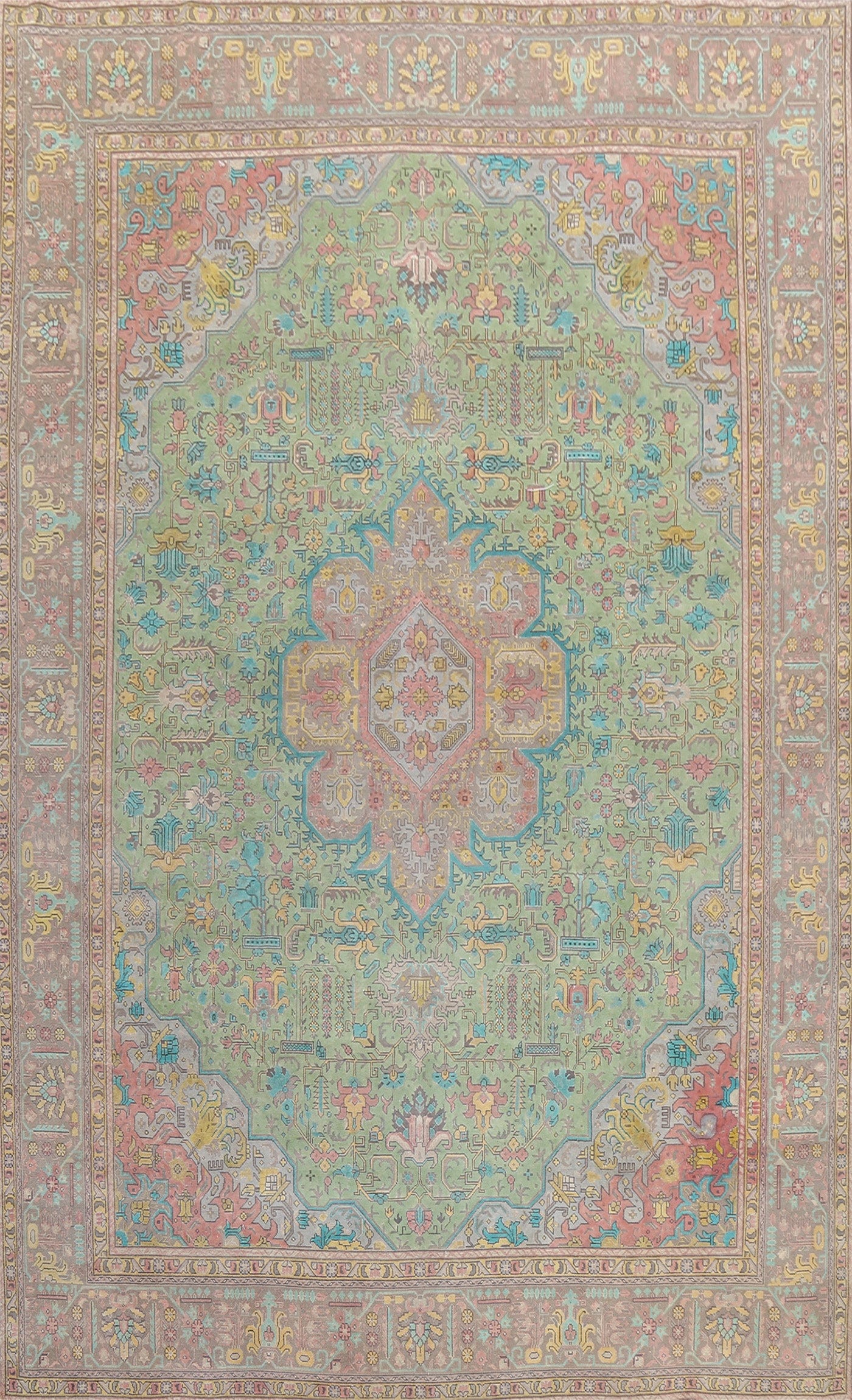 Distressed Geometric Tabriz Persian Area Rug 10x13