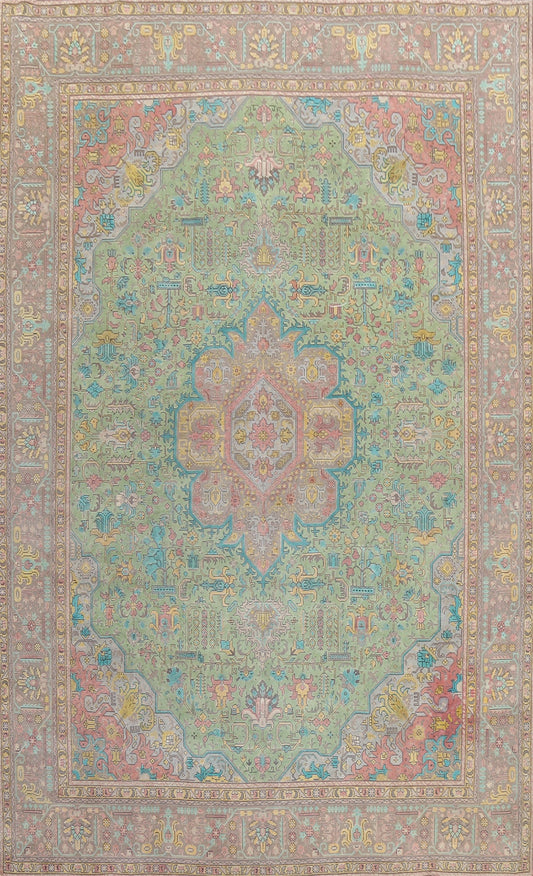 Distressed Geometric Tabriz Persian Area Rug 10x13