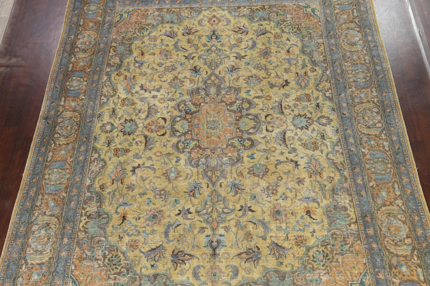 Distressed Floral Kashan Persian Area Rug 10x12