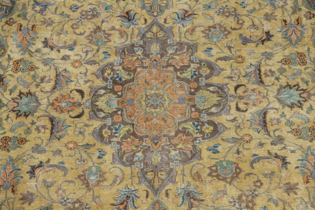 Distressed Floral Kashan Persian Area Rug 10x12