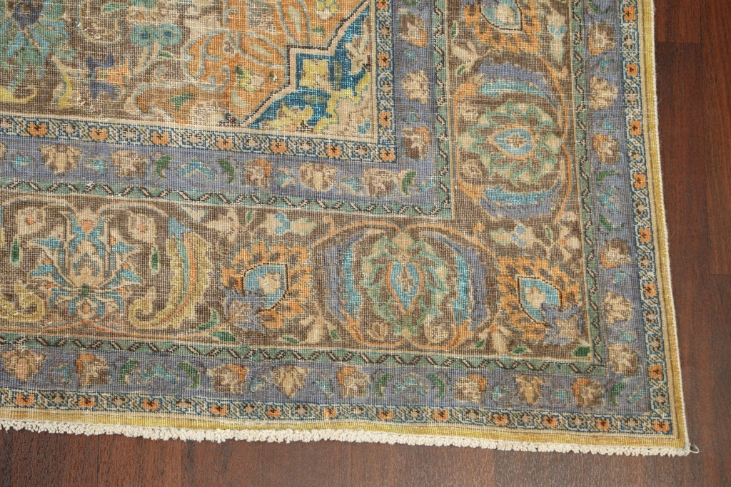 Distressed Floral Kashan Persian Area Rug 10x12