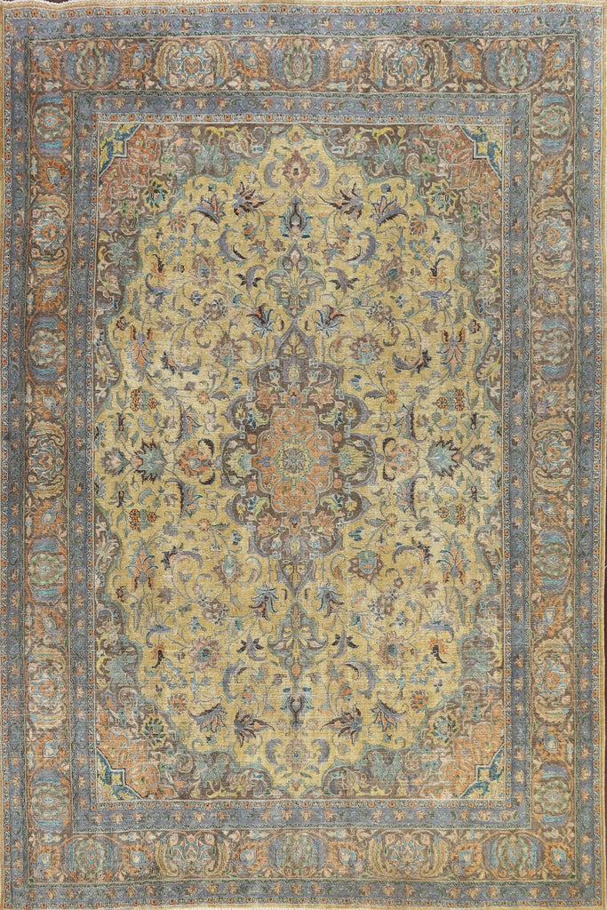 Distressed Floral Kashan Persian Area Rug 10x12