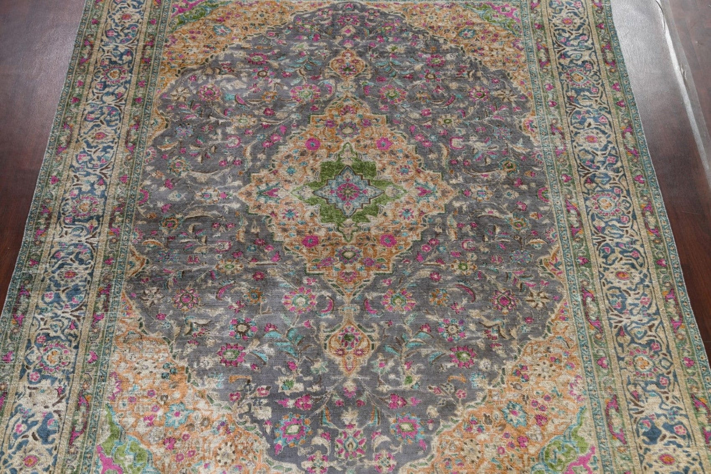 Traditional Distressed Mashad Persian Area Rug 9x12