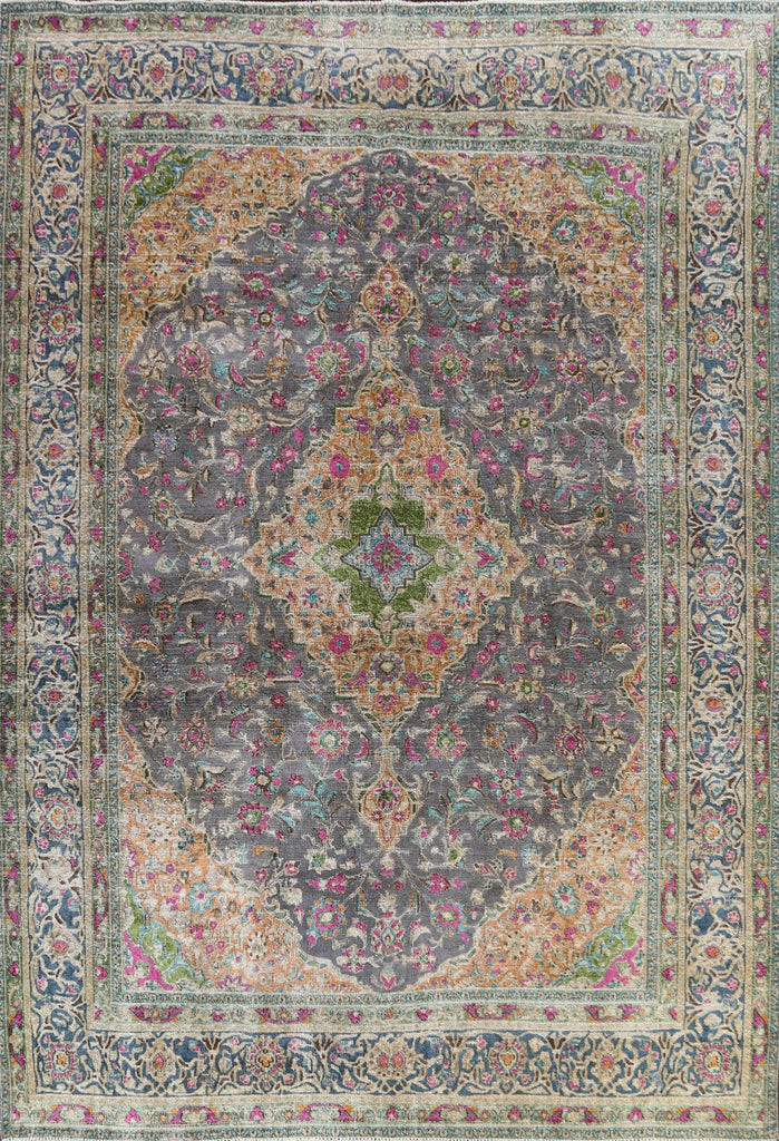 Traditional Distressed Mashad Persian Area Rug 9x12