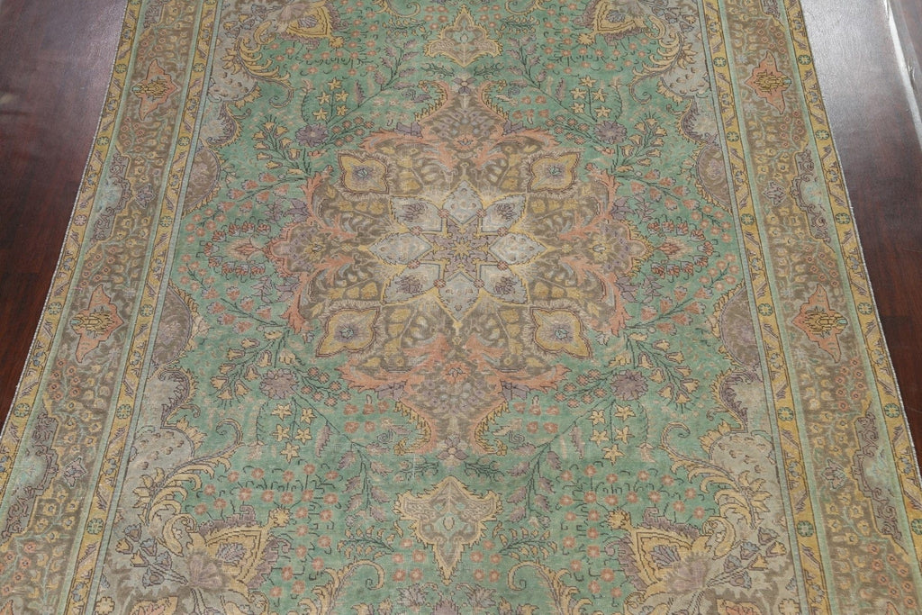 Distressed Floral Tabriz Persian Area Rug 9x13