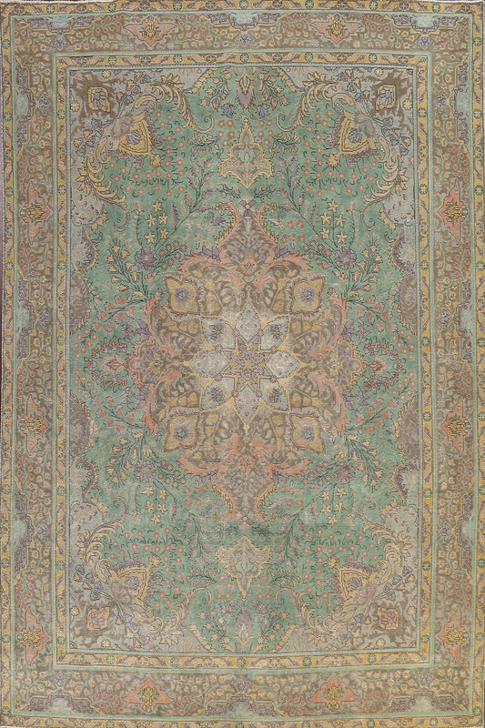 Distressed Floral Tabriz Persian Area Rug 9x13