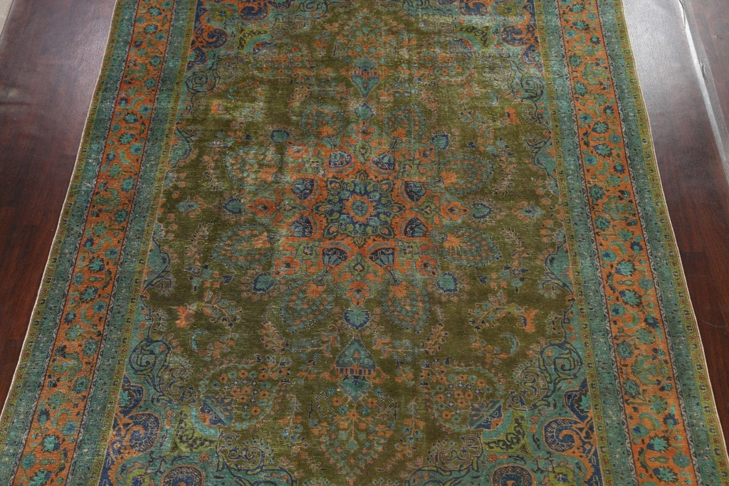 Distressed Floral Mashad Persian Area Rug 9x13
