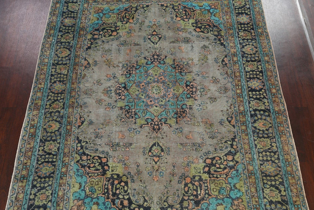 Distressed Floral Mashad Persian Area Rug 8x11