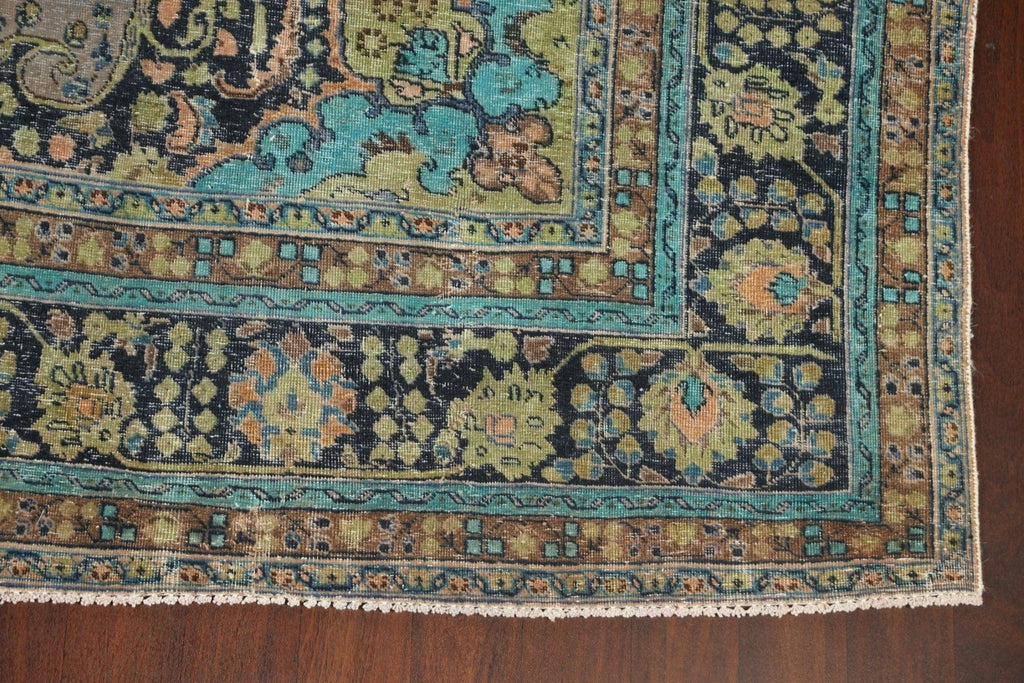 Distressed Floral Mashad Persian Area Rug 8x11