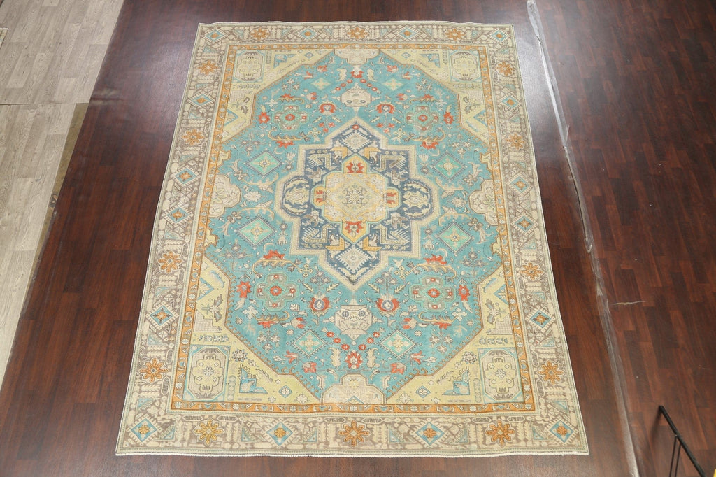 Geometric Distressed Tabriz Persian Area Rug 9x11