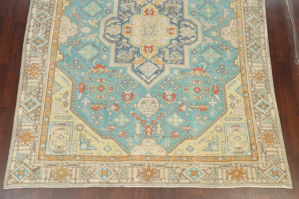 Geometric Distressed Tabriz Persian Area Rug 9x11