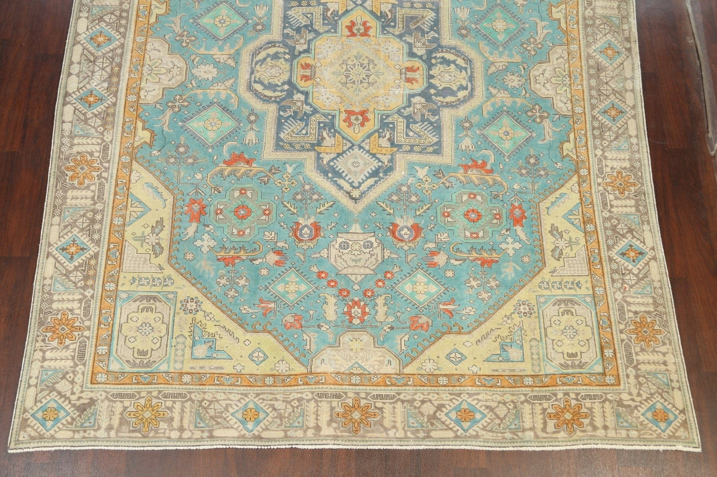 Geometric Distressed Tabriz Persian Area Rug 9x11