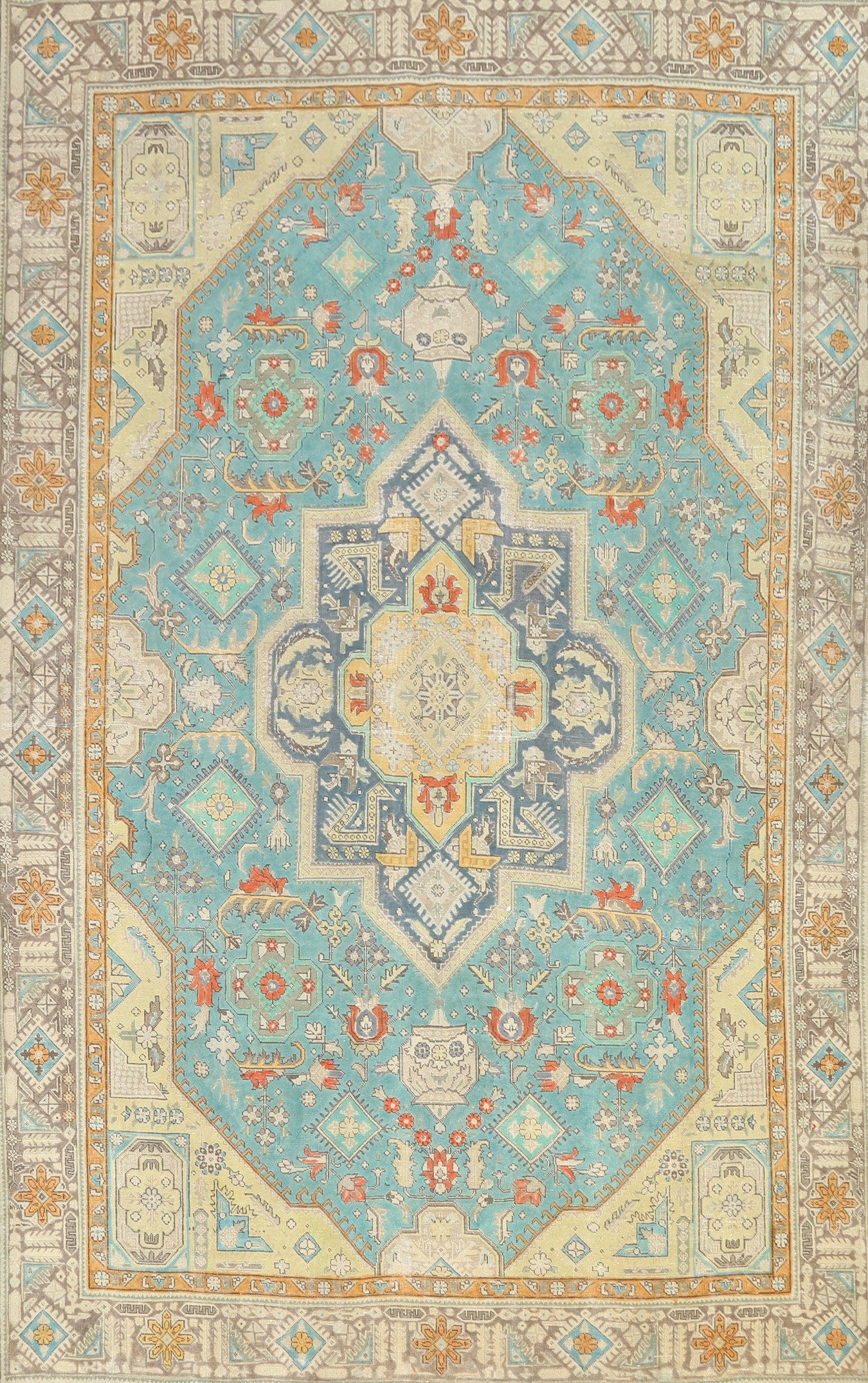 Geometric Distressed Tabriz Persian Area Rug 9x11