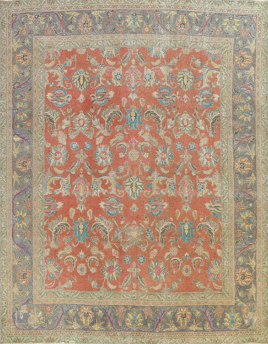 Floral Distressed Tabriz Persian Area Rug 10x11